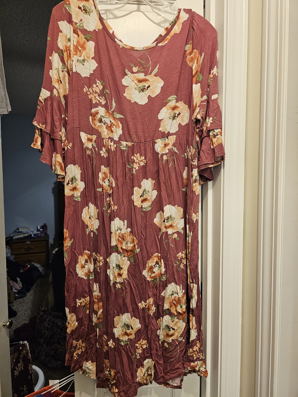 Women's Floral Scoop Neck Midi Dress - Dusty Rose